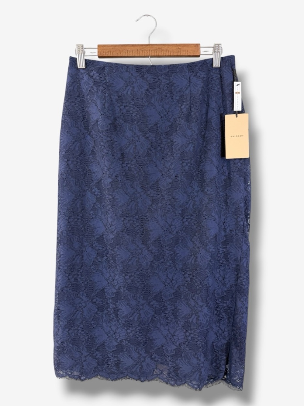 Halogen Blue Lace Midi Skirt Size 6 Office Career Minimalist Church Scallop